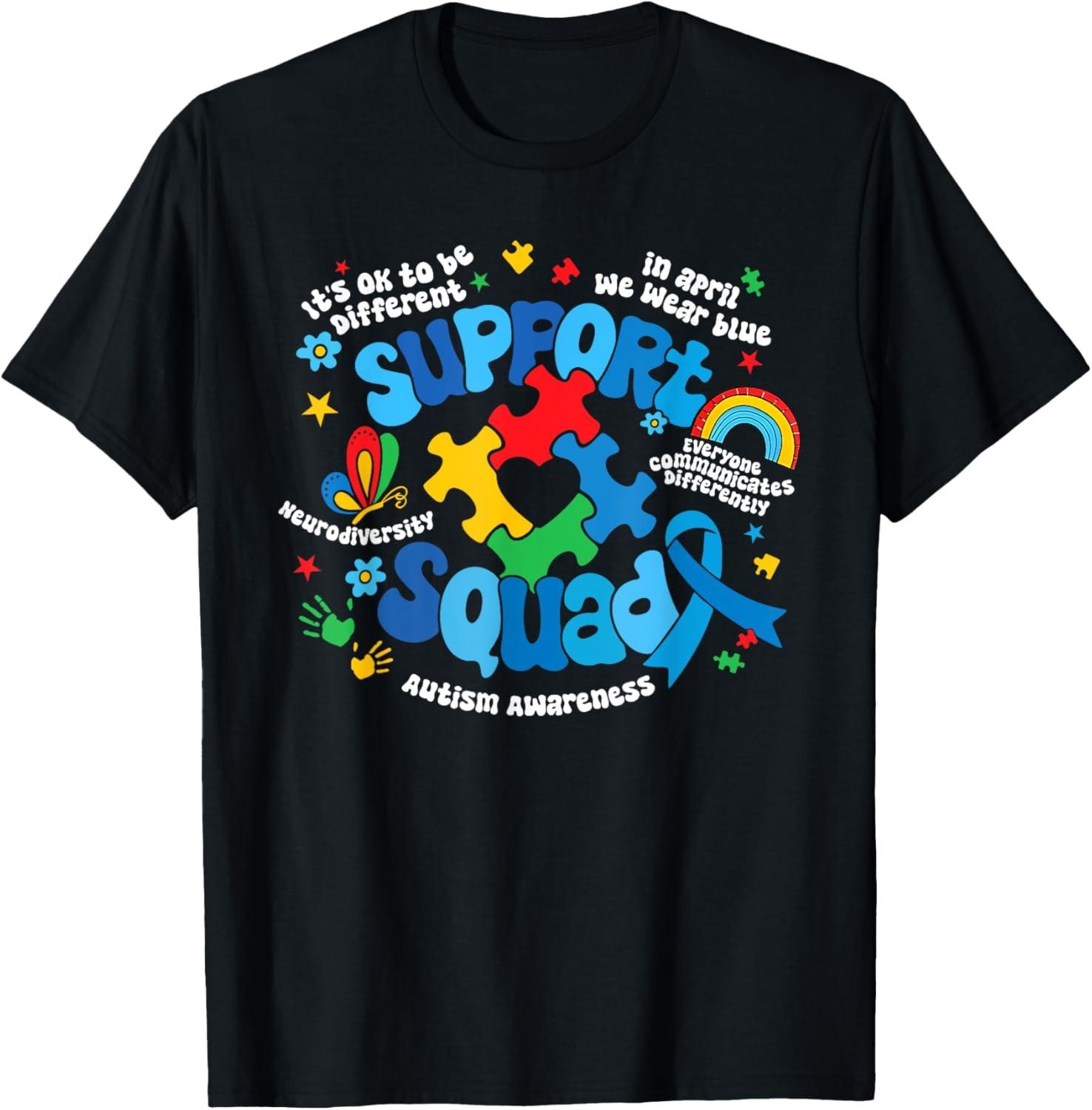 Family Autism Support Squad Autism Awareness Sped Teacher T-Shirt S