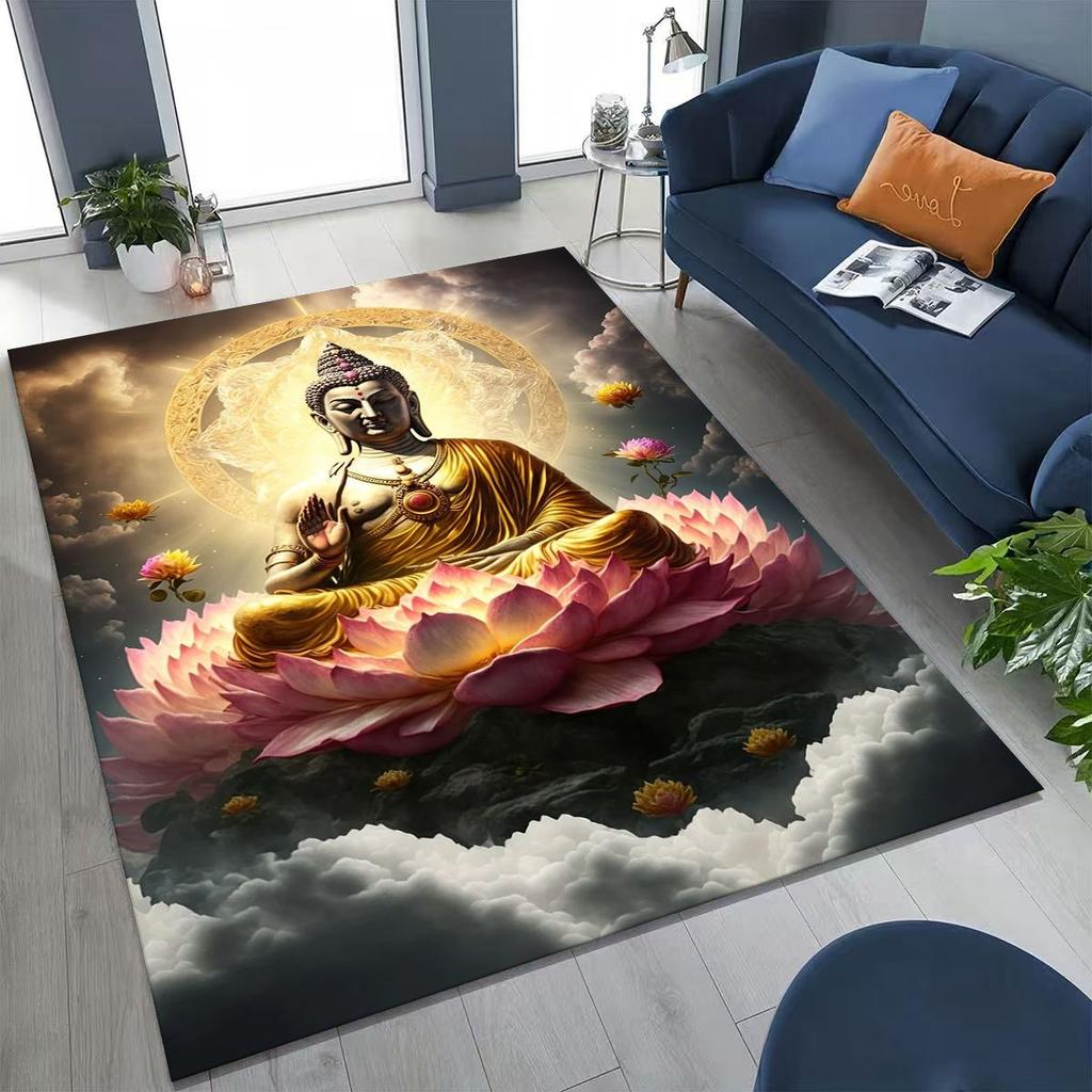 Věřící Slavnostní Buddha Šákjamuni Květinový Koberec do Ložnice Obývacího Pokoje Pohovka Domácí Rohožka Dekorace,Velká Dětská Hrací Protiskluzová Podložka na Podlahu Dárek