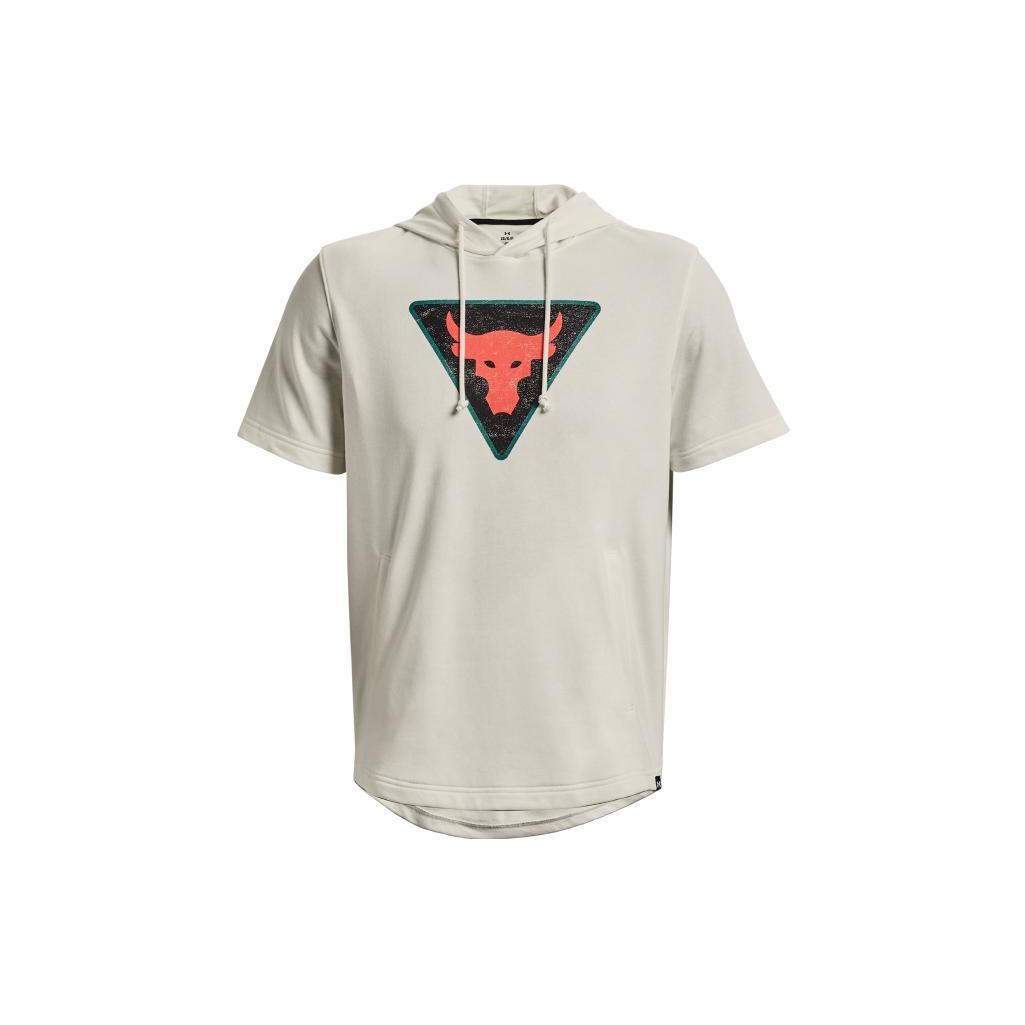 Under Armour Project Rock Terry Short Sleeve Hoodie Cream White Men s 1378019-130 S