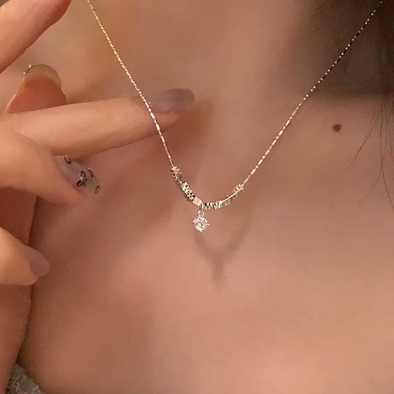 Light Luxury Niche Broken Silver Zircon Pendant Necklace Female Simple Temperament High Sense Fashion Versatile Neck Chain Collarbone Chain