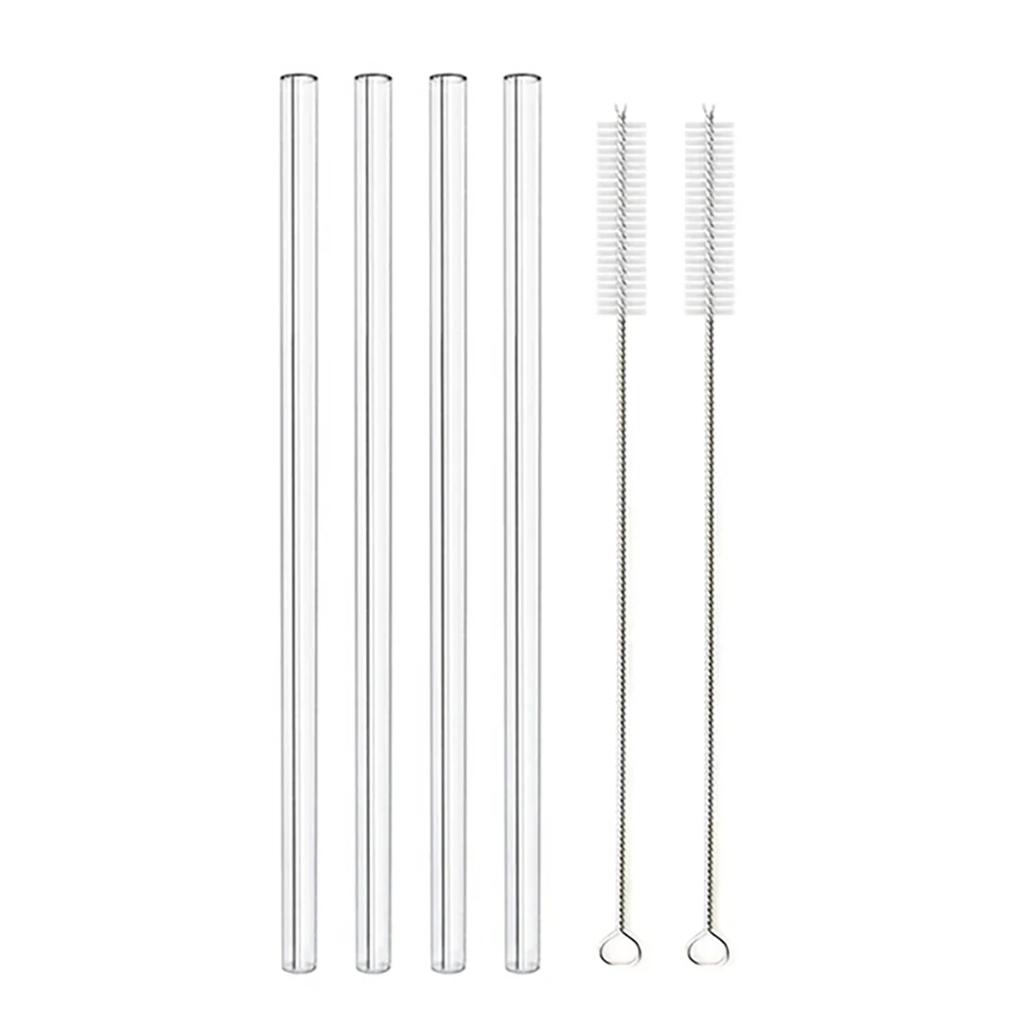 4-8Pcs Reusable Glass Straw Set High Borosilicate Smoothie Cocktails Straw Healthy Eco Friendly Drinking Straw with Clear Brush