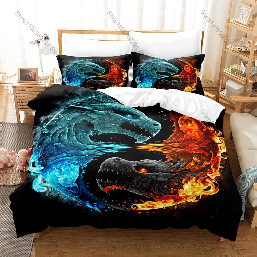Personality Dazzling Cool Dragon Pattern Bedding Set New Soft Polyester Duvet Cover Pillowcase Bed Sheet Luxury Bedroom Decor