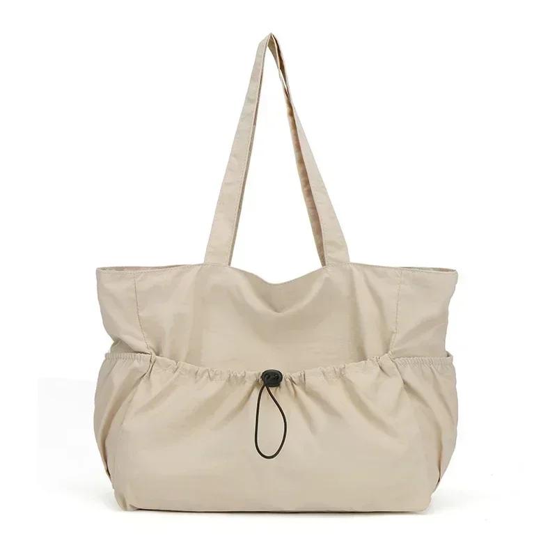 Lässige einfache vielseitige gewaschene Stoff-Schultertaschen einfarbig Reißverschluss weich große Kapazität geraffte Taschen