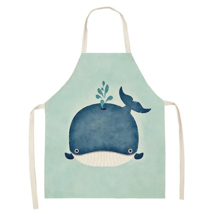 Ocean Animal Whale Jellyfish Pattern Cleaning Aprons Home Cooking Apron Cooking Linen Bibs Waist Baking Kitchen Aprons Delantal