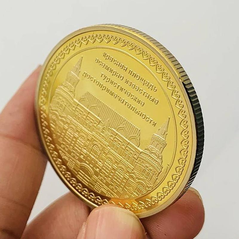 Gold Coin Commemorating Red Square Architecture In St. Petersburg, Russia, Knight Statue, St. Kazan Cathedral, Archangel Coins