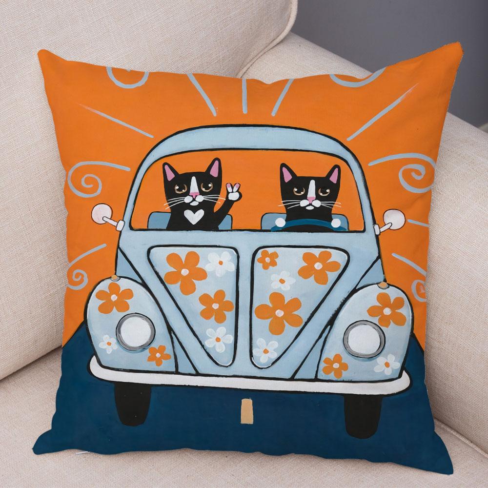 Bedroom Living Room Decorative Pillowcase Cushion Cover Pet Animal Cute Funny Cartoon Driving Cat Pillowcase