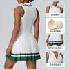 Womens Color-Block Collar Tennis Dress With Built-in Bra Pad Quick-Dry Sporty Skirt Gym Running Yoga Outdoor Activities
