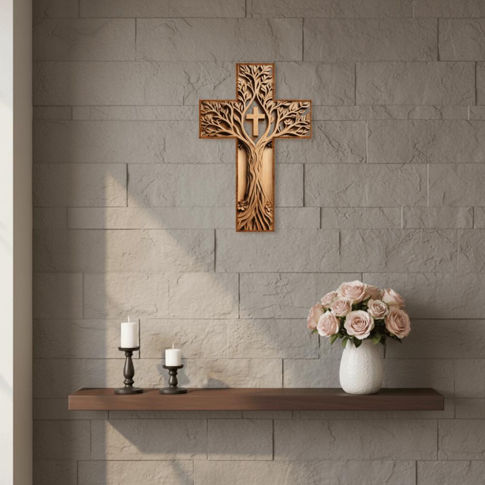 Baptism Gifts Wooden Wooden Cross Handcrafted Hanging Plaque Cross Wall Decor 3D Design Crucifix Wall Art Christian Prayer