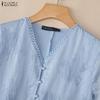 ZANZEA Women Elegant Embroidery Lace Patchwork Casual V-Neck Short Sleeve Blouse