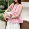 VONDA Summer Women Casual Round Neck Sleeveless Plaid Print Tank Tops