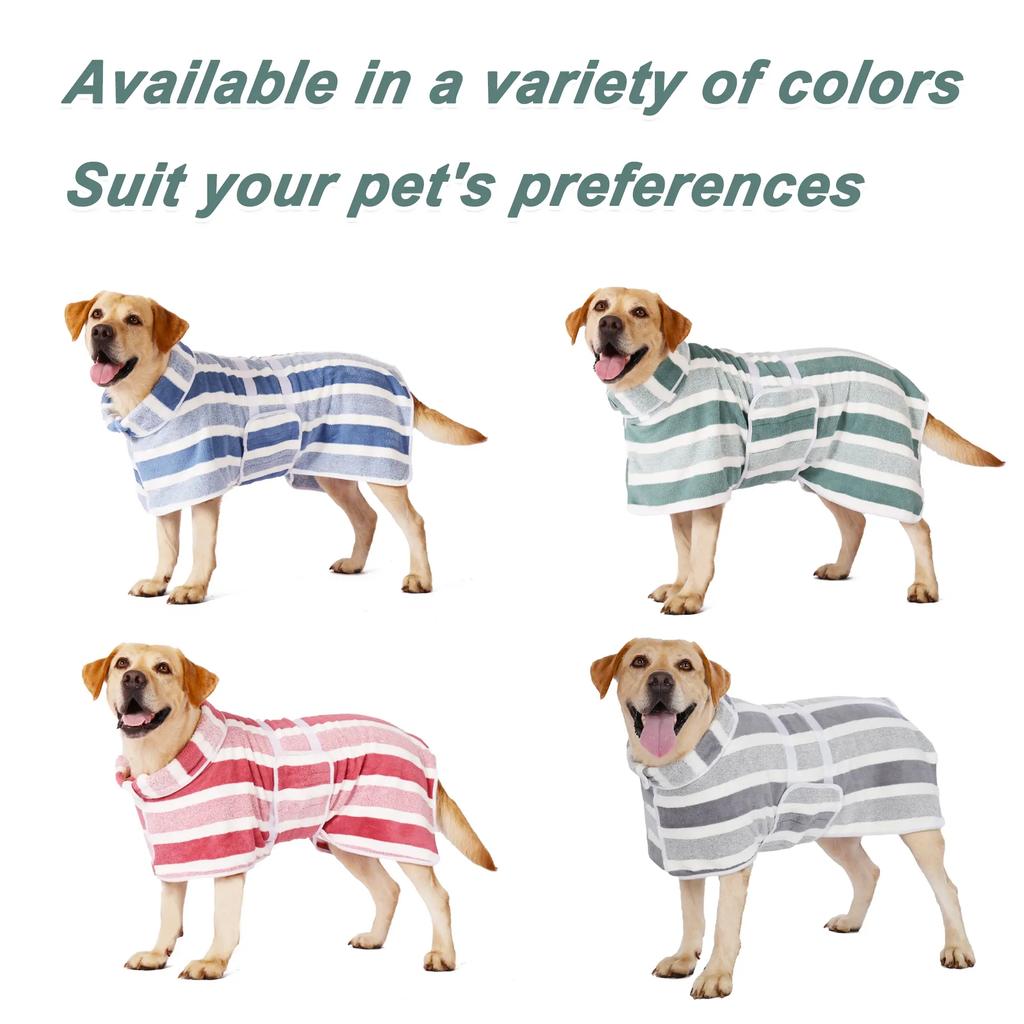 Quick-Drying Dog Bathrobe, 1-Piece Striped Pet Dressing Gown with Adjustable Belly Band, Super-Absorbent Super-Soft Fabric #GLOBAL PICKS