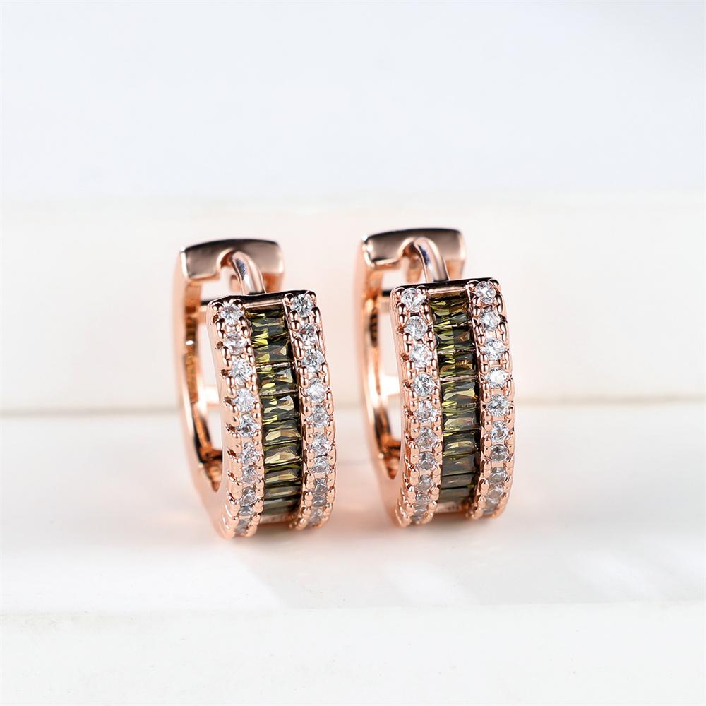 Multicolor Crystal Square Stone Female Classic Small Round Hoop Earrings For Women Rose Gold Color Wedding Party