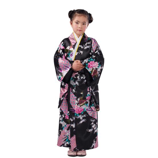 1 sada Dívčí tradiční kimono pyžamo Živé barvy Květinový potisk páv Snadné nošení Pohodlné kimono