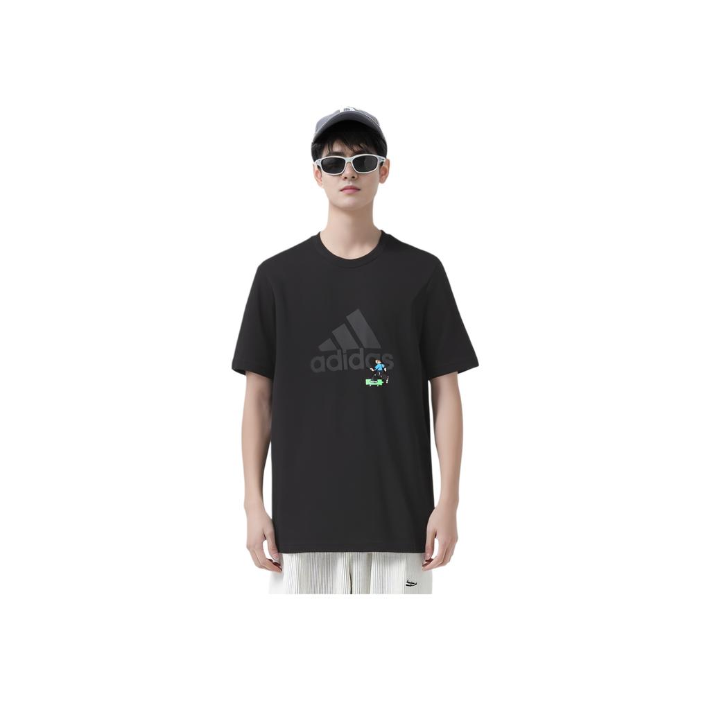 Adidas Graphic Logo Cartoon Print Casual Sports Tee Men Tops Black IA8155
