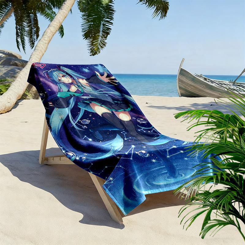 Anime Miku Print Beach Towel, Large Soft Quick Dry Towel for Beach Camping Swimming