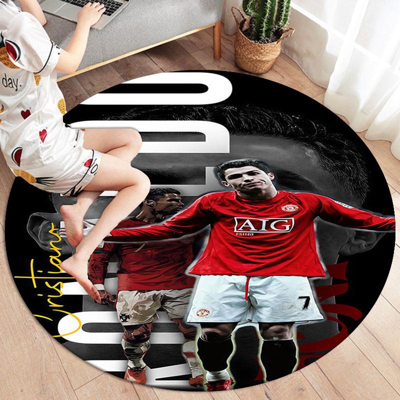 Kulatý koberec CR7, Koberec do obývacího pokoje, ložnice, k pohovce, herny, Dekorace, Protiskluzová podložka