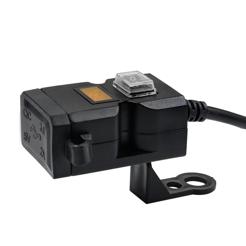 Motorcycle Electric Car USB Mobile Phone Charging Waterproof Switch Integrated Handle Bar Rearview Mirror, 9-32V