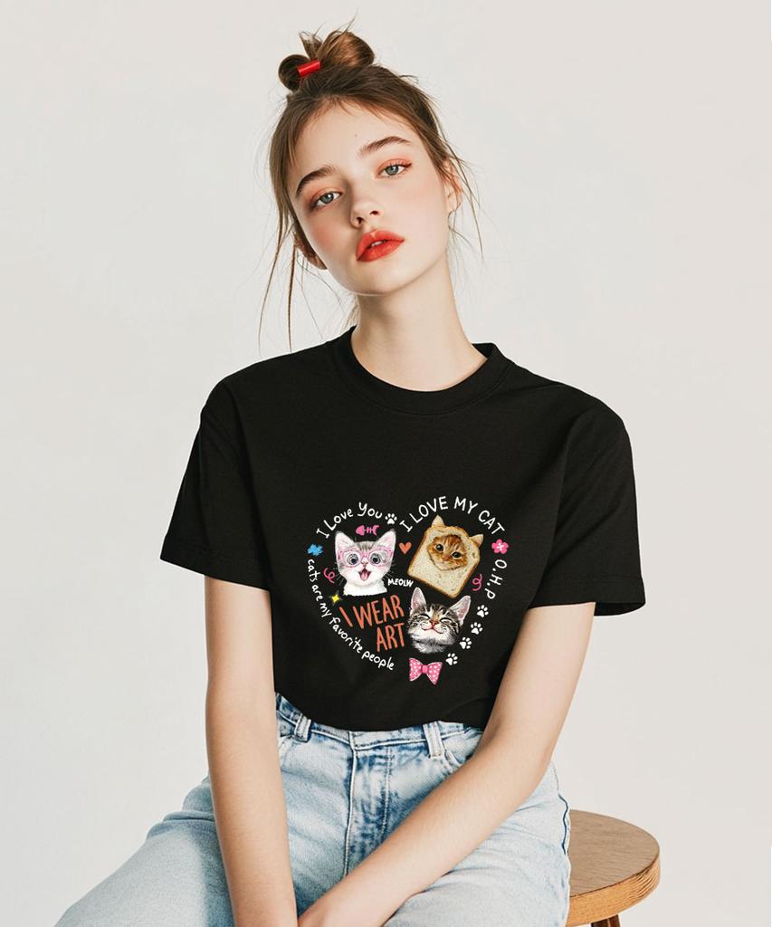 ONEHUNDREDPERCENT FOR WOMAN Ohpxharmonia Heart Cat Women Basic Short Sleeve Tee