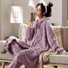 Women's Flannel Pajamas, Coral Velvet Hooded Pajamas, Warm and Long Home Clothing That Can Be Worn Externally