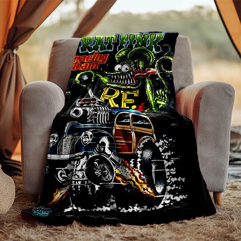 Rat Fink Power Flannel Blanket Soft Warm All-Season Throw, Design for Camping, Car Travel, Hiking Sofa, Bed, Office Perfect Gift for Parties