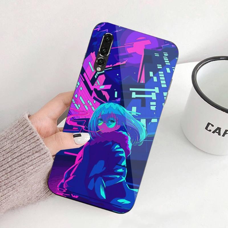 

Чехол для телефона Vaporwave Glitch Neon Anime Girl для Huawei P50 P40 P30 P20 Pro Mate 40 30 20 Pro Nova 9 8 7 PC Glass Phone Cover Huawei Nova7 Pro