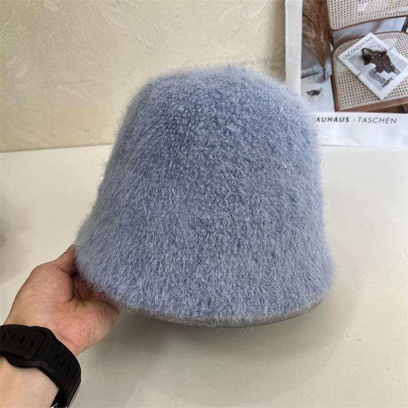 Autumn and winter new rabbit fur knitted bucket hat women's fashion literary warmth straight fisherman hat