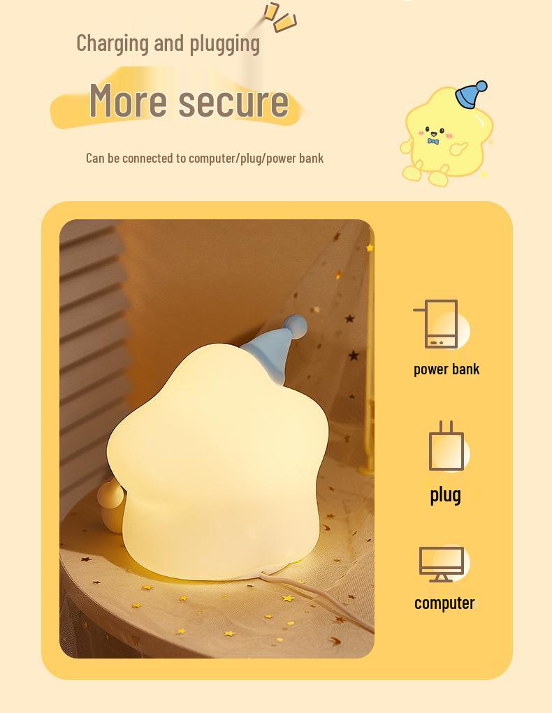 Rechargeable Remote-Control Seven-Color Star Silicone Night Light for Kids