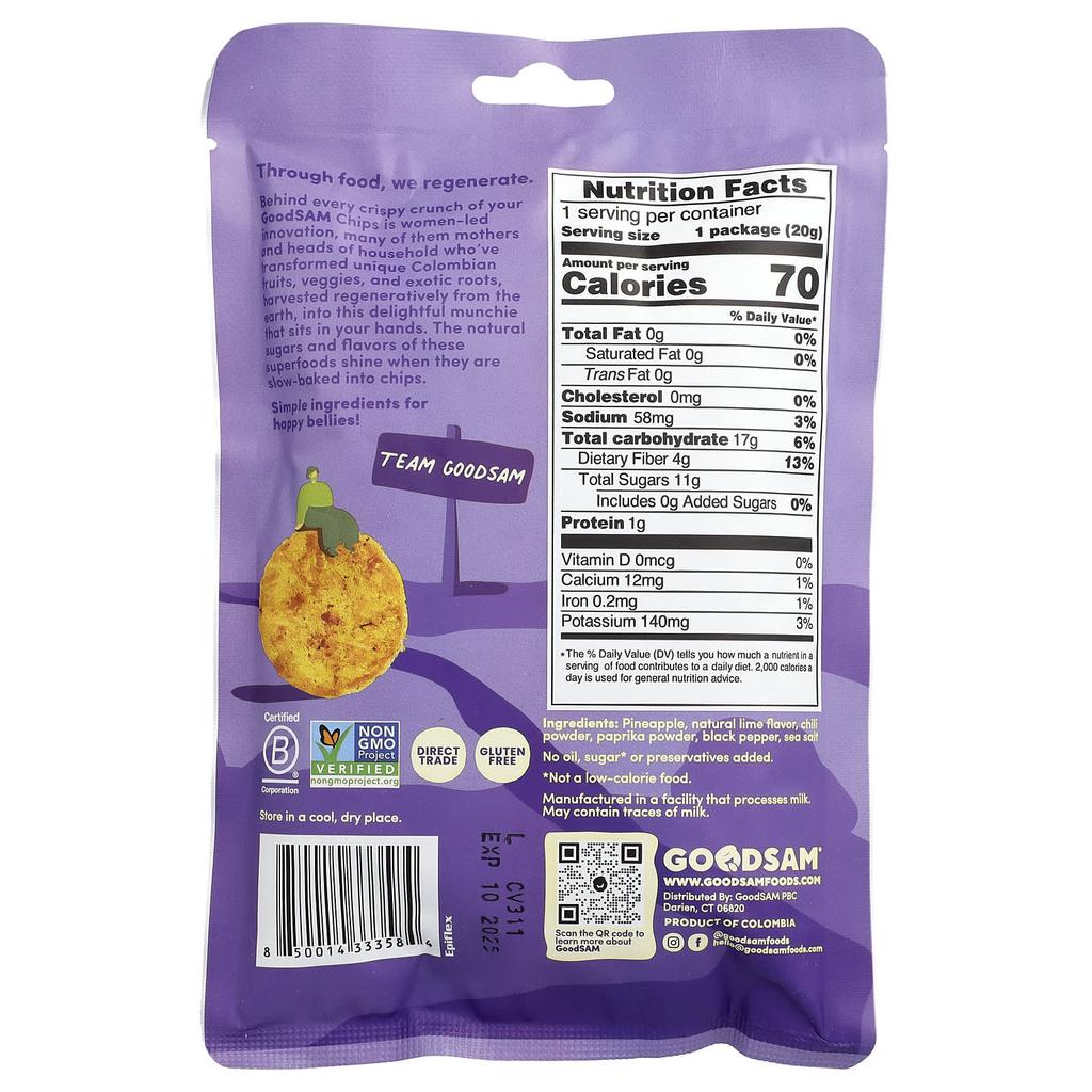 GoodSam PBC, Small Farms™, Crispy Crunch Chips, Pineapple Chili Lime, 0.7 oz (20 g)