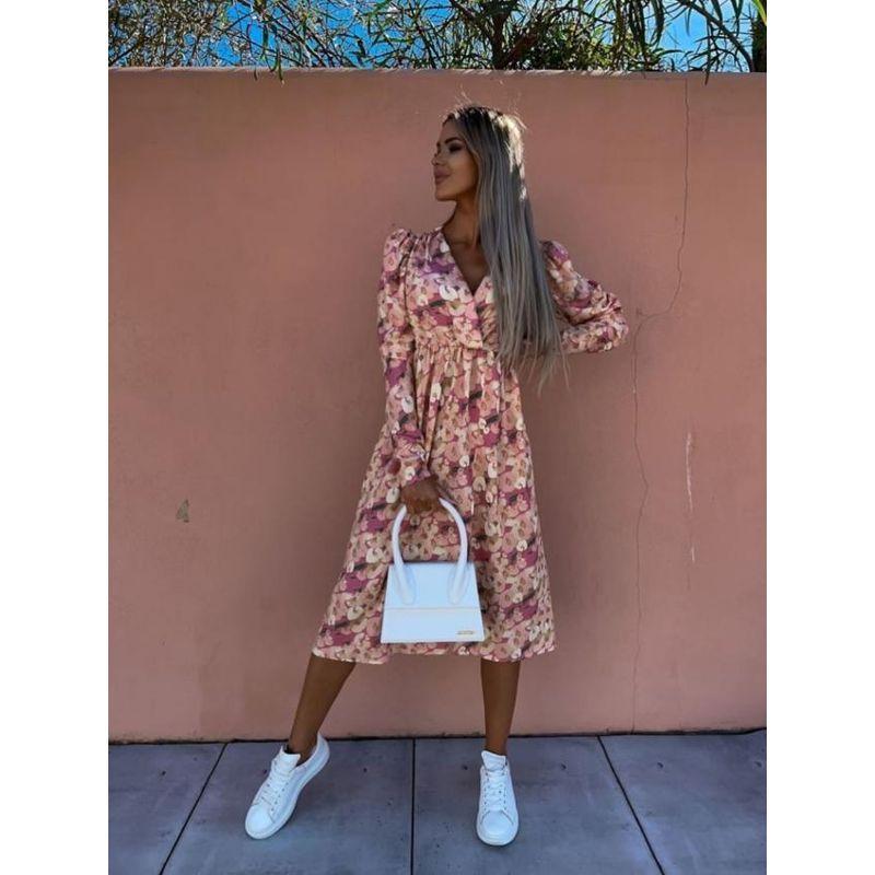 

Dress Spring Young V-neck Leopard Print Long Sleeve Dress Pink 2XL