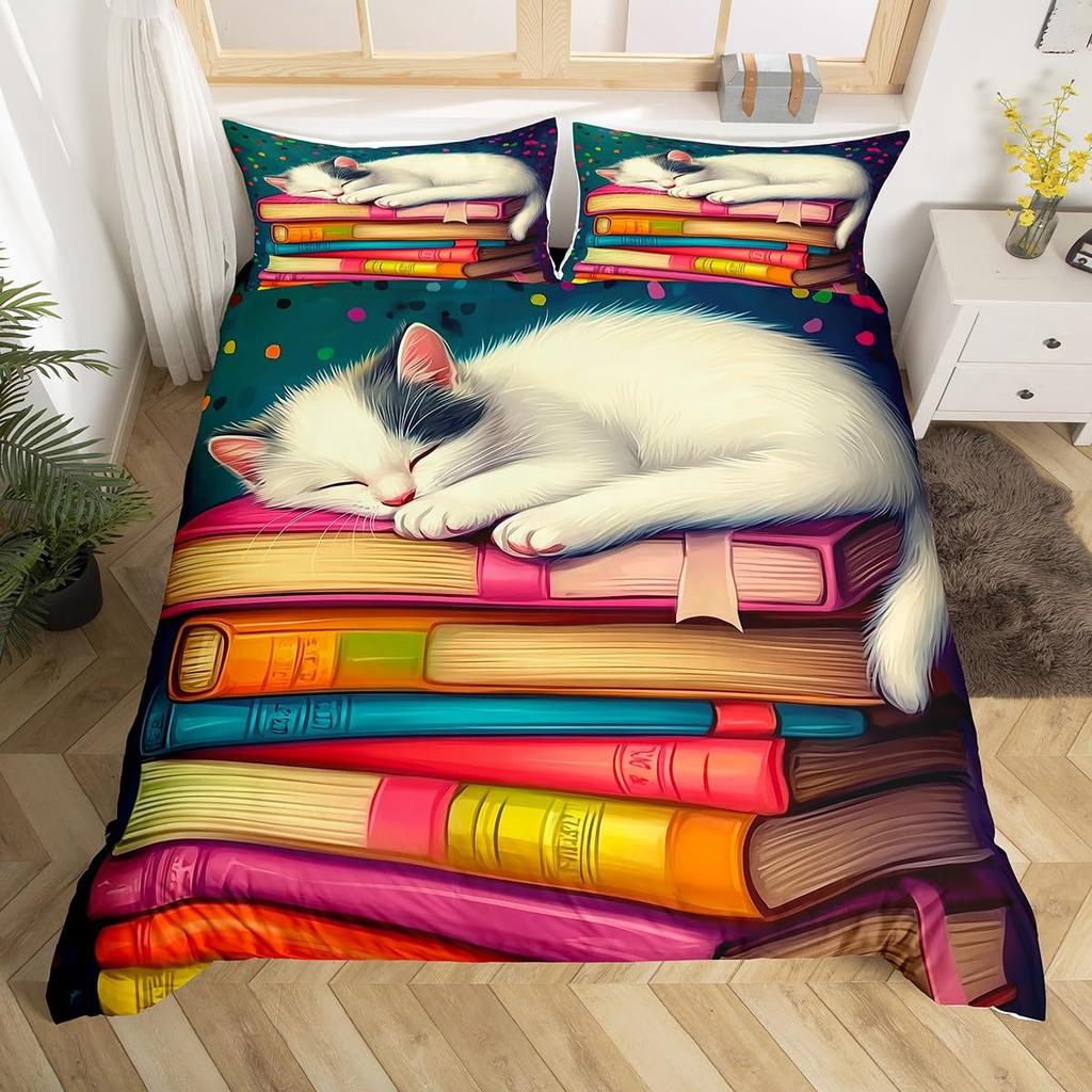 Cat Series Cute Animal 3D Digital Printing Quilt Cover Three-Piece Bedding