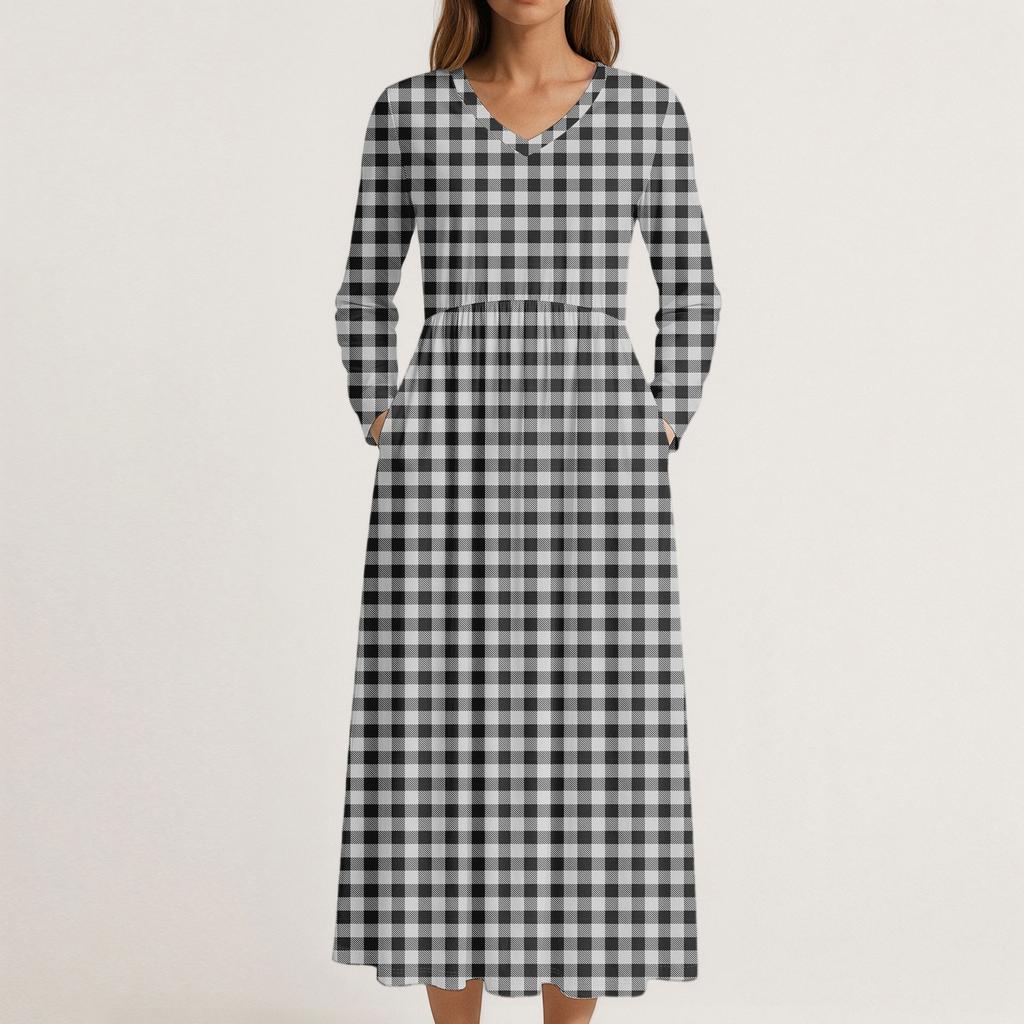 Šaty Pro Ženy Dlouhé Boho Plážové Šaty Elegantní Maxi Šaty Výstřih do V Dlouhý Rukáv Šaty s Kapsami