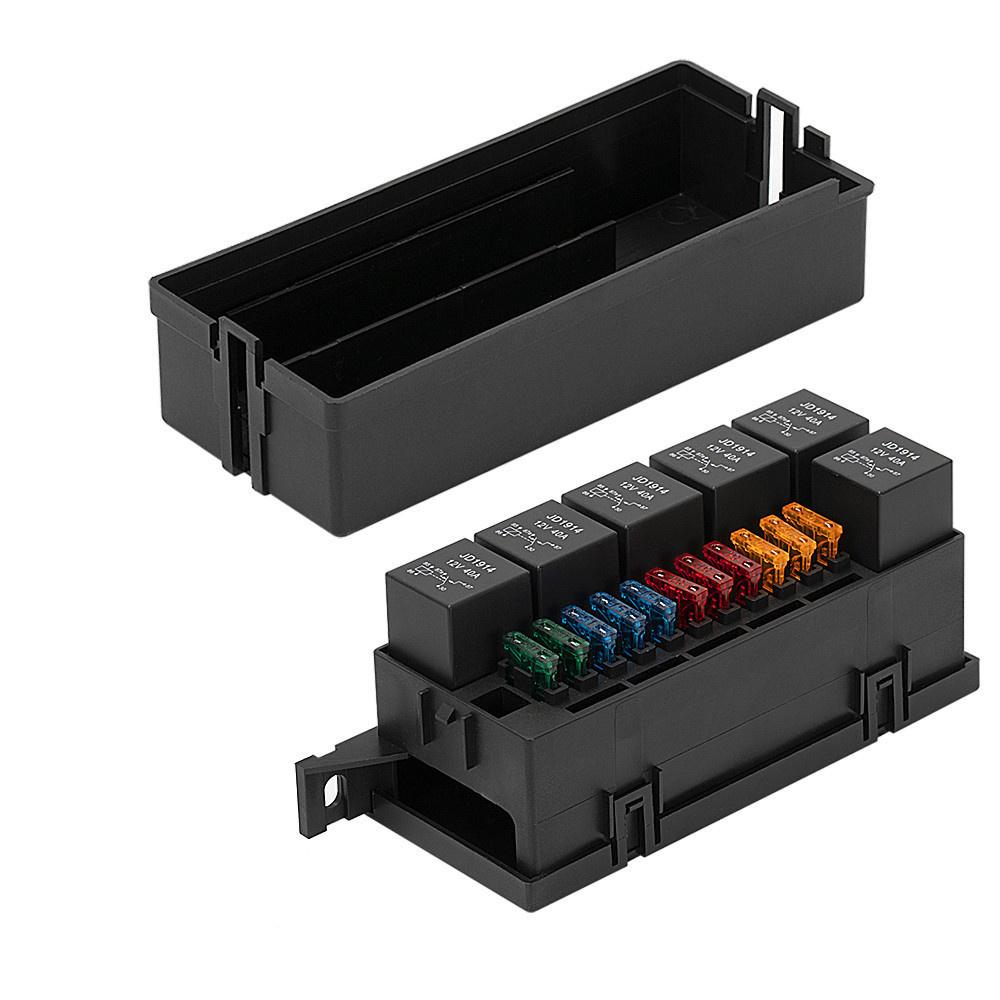 Universal 11 Way Fuse Box with 4-Pin 12V 40A Relay 5A 10A 15A 20A 25A 30A Fuses