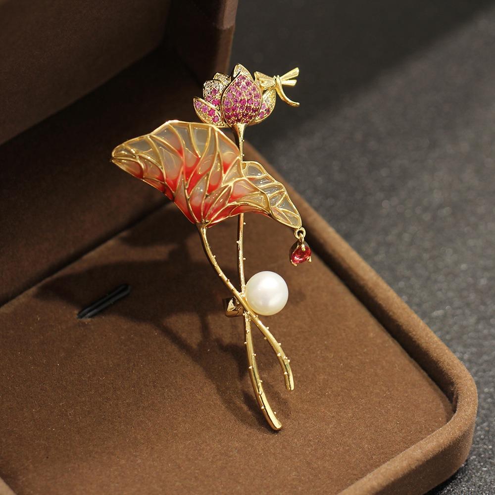 Copper Base Brooch Blank Enamel Plated Brooch Setting Oriental Style Flower Brooch Women