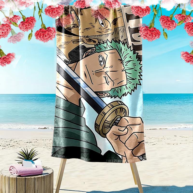 One Piece Roronoa Zoro Print Beach Towel, Large Soft Quick Dry Towel for Beach Camping Swimming