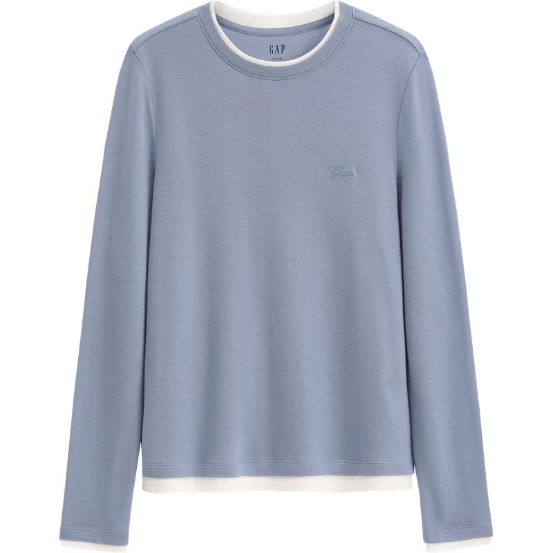 GAP Women s Lyocell Blend Logo Faux Two-Piece Long Sleeve T-Shirt M