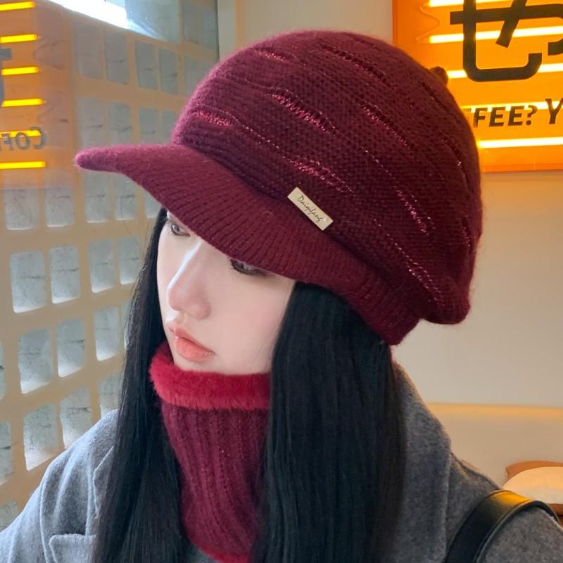 

Шапка женская зимняя бархатная теплая велосипедная шерстяная шапка с защитой ушей, вязаная шапка с козырьком, шапка для среднего и пожилого возраста hat бордовый