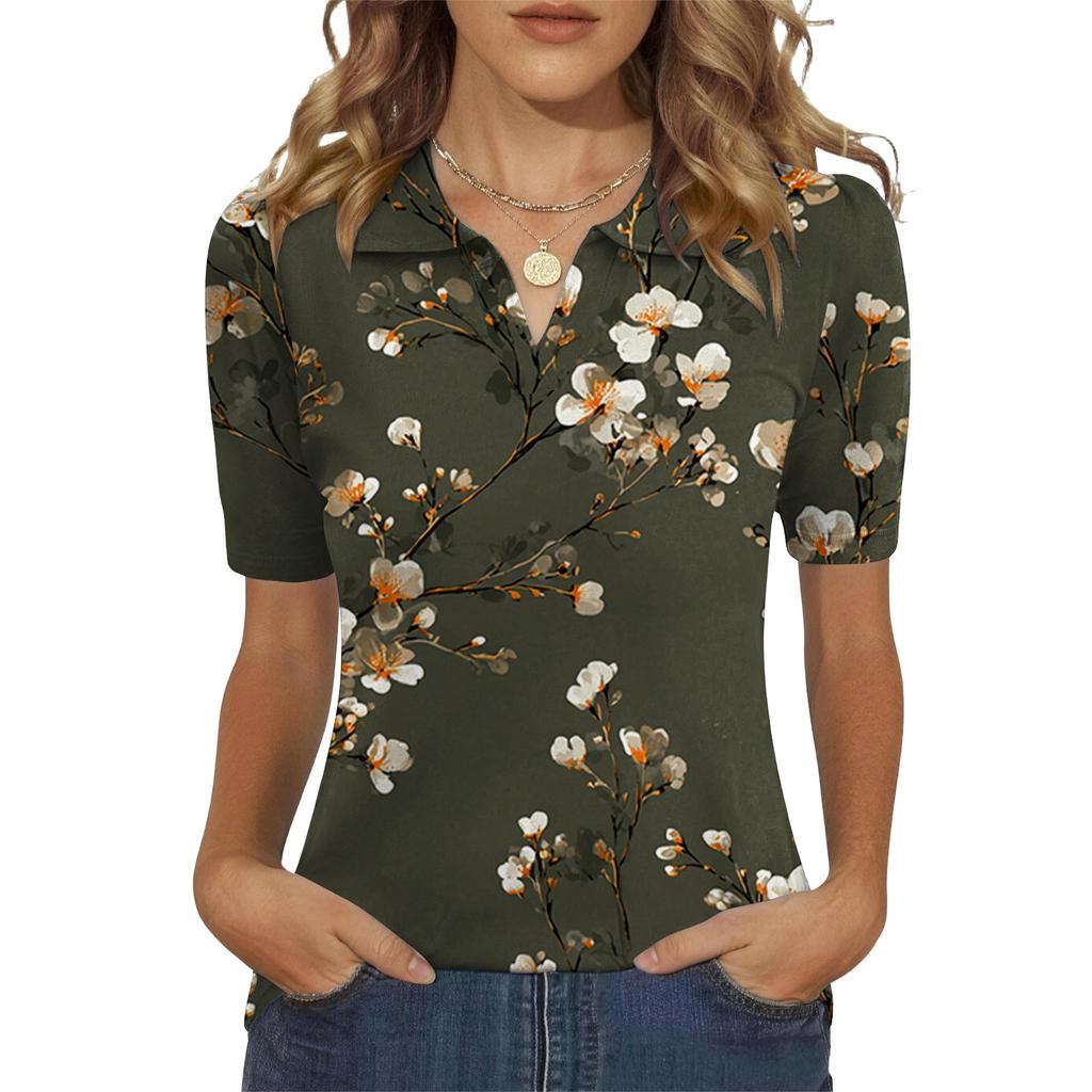 Short Sleeve Blouses for Women Button Down Collared Womens Short Sleeve Blouses Casual Floral Print Women's Short Sleeve Tops for Daily Wear