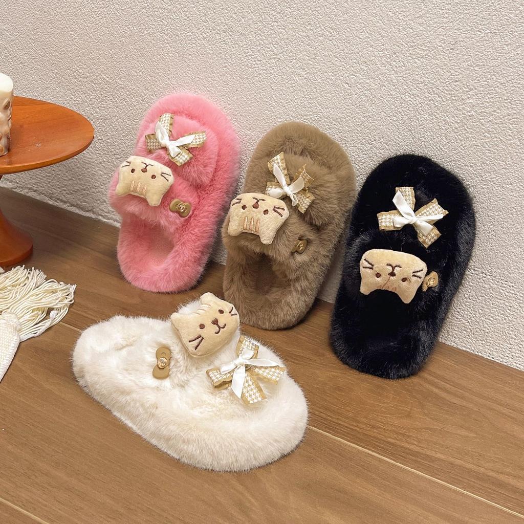 Kinder niedliche flauschige Hausschuhe Outdoor 2025 Herbst und Winter neu dicksohlige Mode Zuhause thermische Baumwollhausschuhe Koreanisch