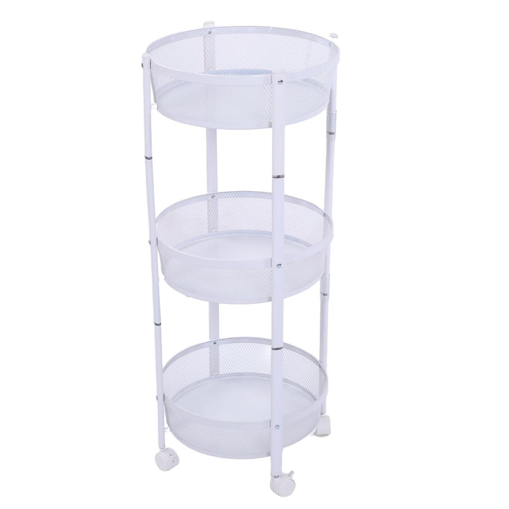 Carrito de Servicio Metálico Giratorio de 3 Niveles Multifuncional Plegable Redondo de Almacenamiento Carrito para Cocina