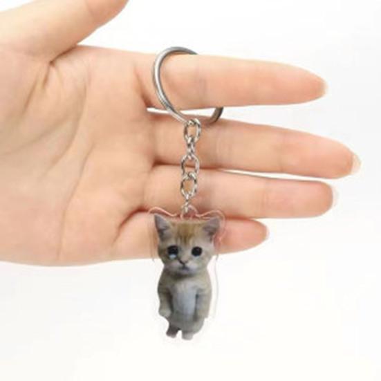Cartoon Cat Keychain Pendant 2D Acrylic Thick Sling Lobster Clasp Keyring Car Bag Accessories Christmas Party Gift