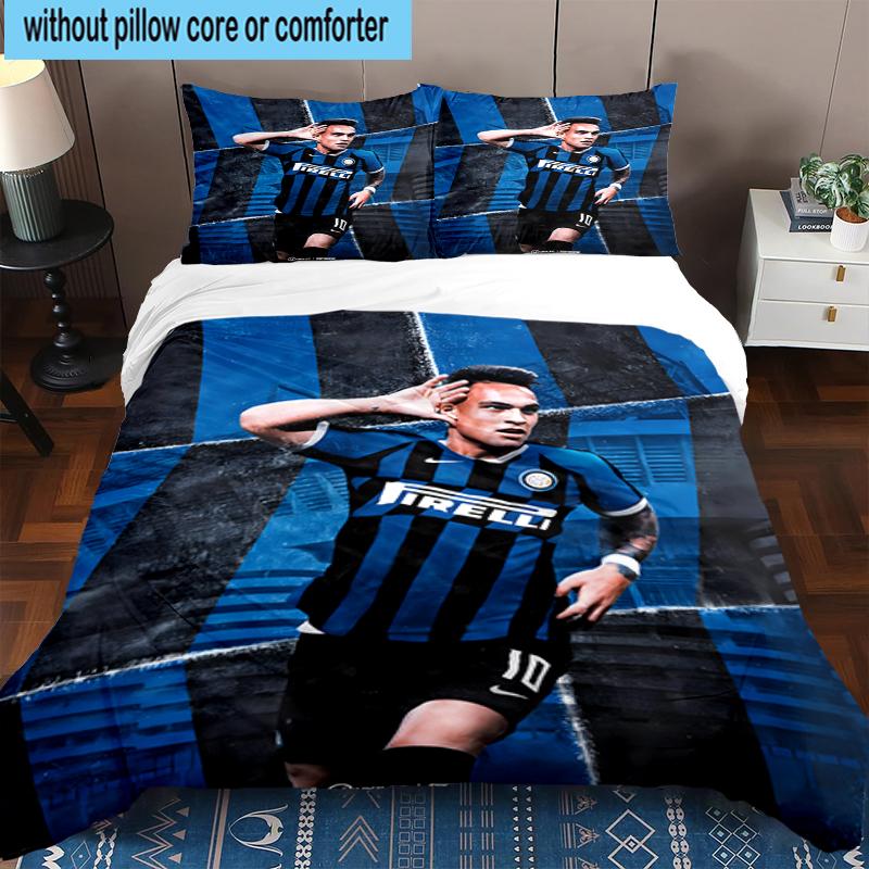 3PCS Inter Milan Star Lautaro Bedding Set,Including 1pc Duvet Cover And 2pcs Pillowcases Perfect for Bedroom, Dormitory, Fan Christmas Gift