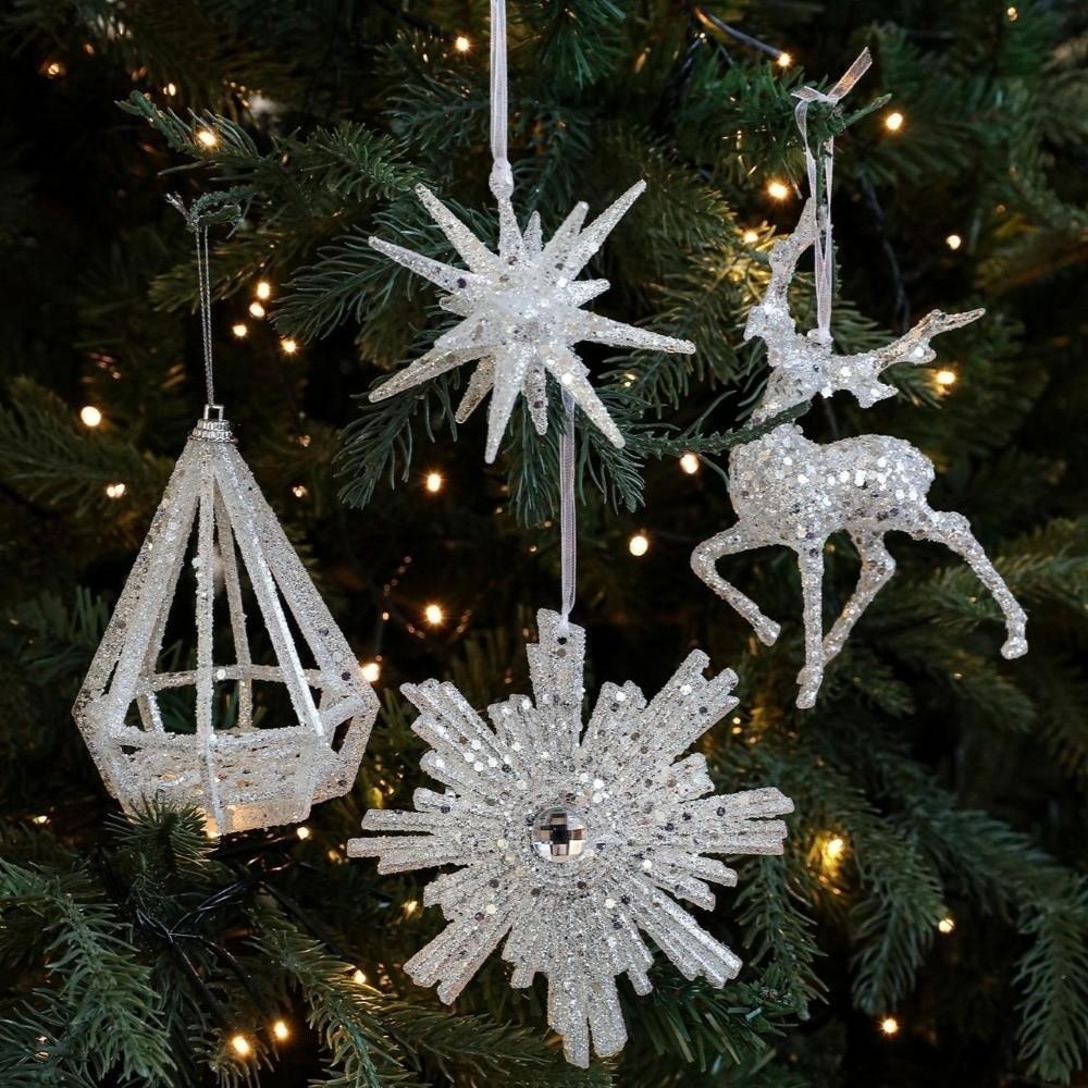 3D Christmas Tree Pendant Glitter Xmas Tree Pendant Snowflake Hanging Pendant  Holiday Season