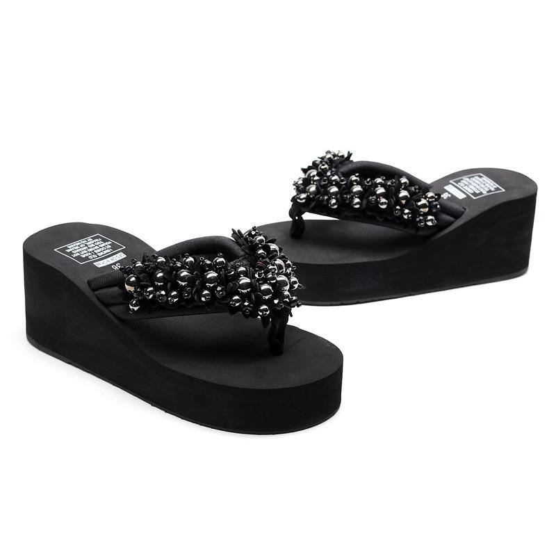 Șlapi de damă antiderapanți cu toc înclinat, sandale, papuci de casă pentru exterior, vacanță, malul mării, plajă