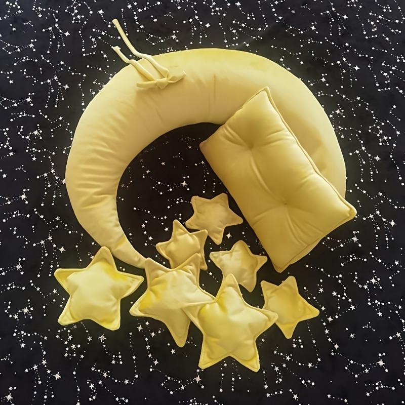 Newborn Photography Props Plush Crescent Moon Theme with Square Pillows Headband Set Studio Accessories Cute Photo Shoots