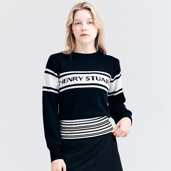 Henry Stuart Women S Signature Logo Knit Sweater Black Black/M[95-100]
