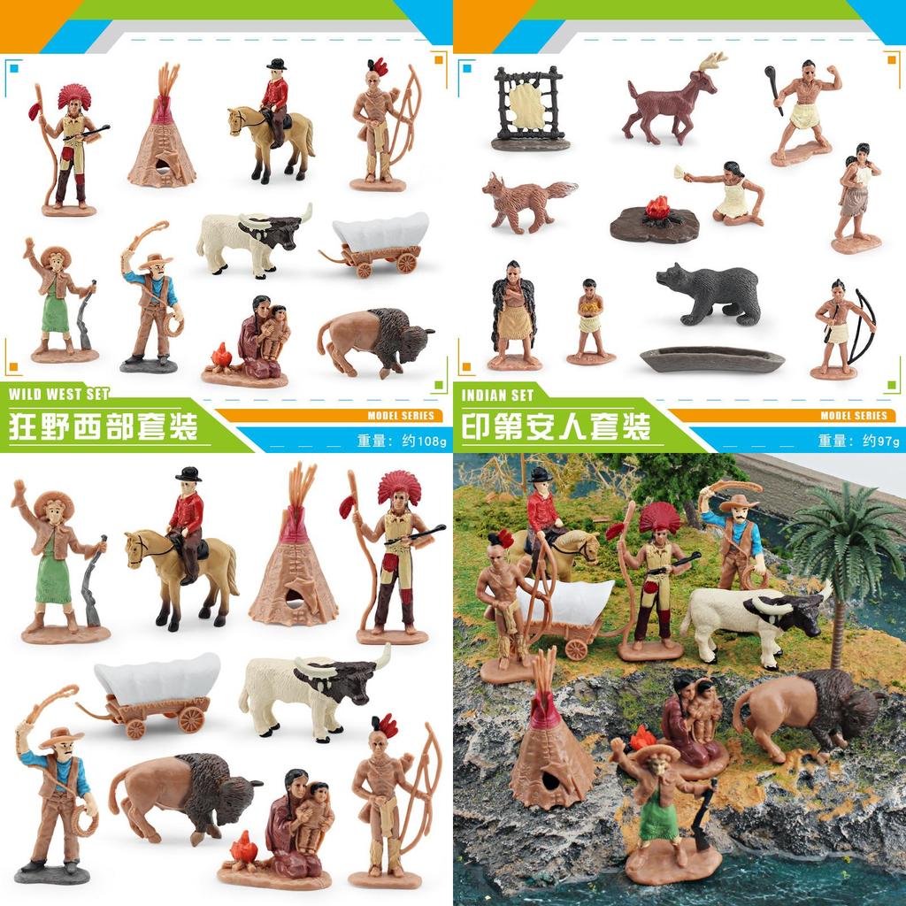 Wild West Pvc Model Figures Set With Chief And Cowboy For Kids Desk Display And Play