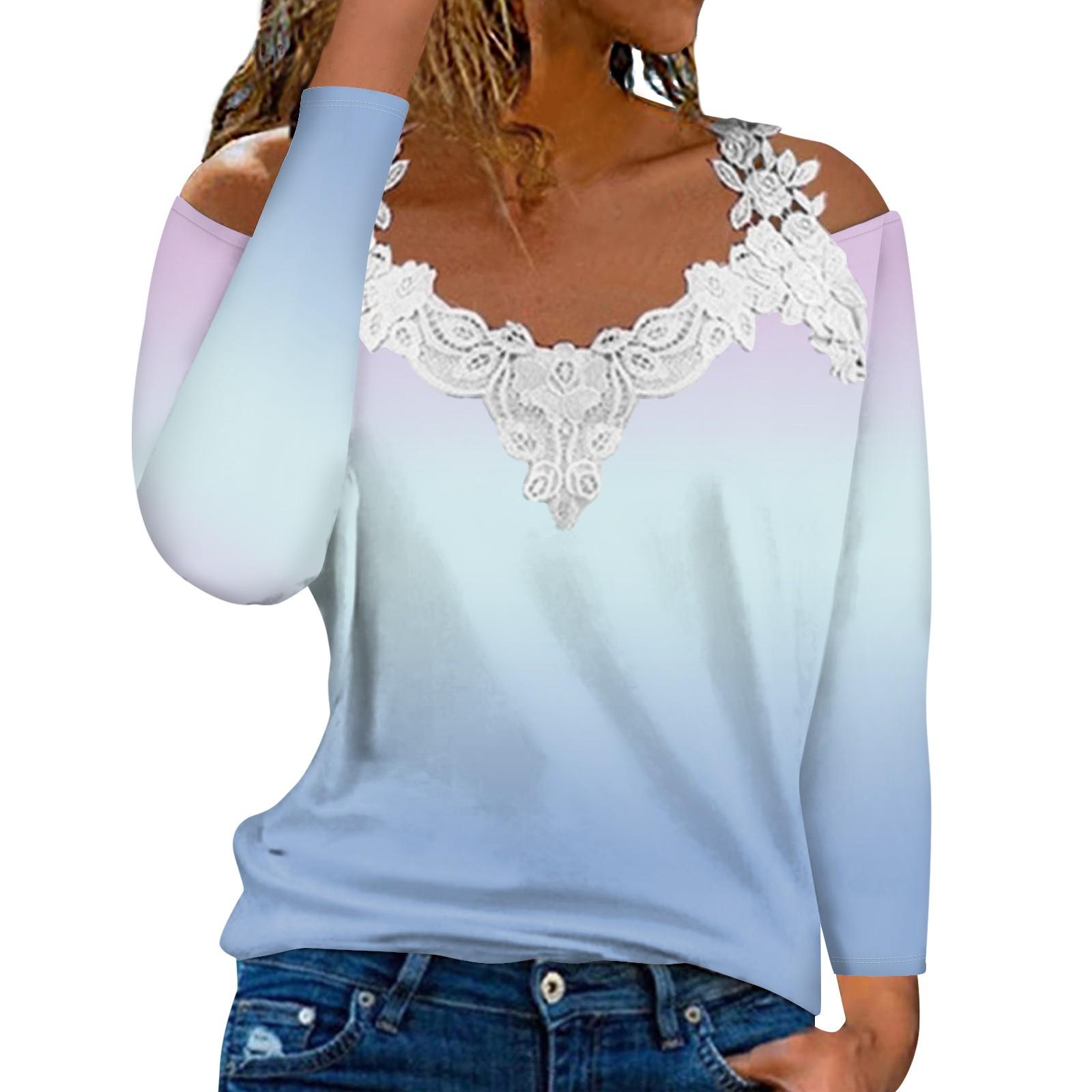 

Модный кружевной пуловер с V-образным вырезом, длинный рукав, градиентный принт, повседневная футболка XXXL красный