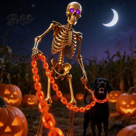 Festive Porch Tree Ornament Halloween Chain Lights, Waterproof Bright Orange/Purple LED Lighting, Plastic Unique Holiday Decoration Link Lights