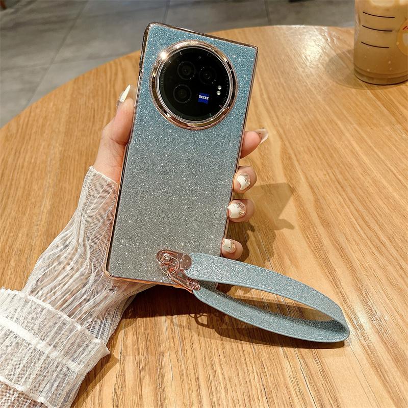 For vivo X Fold3 Case Hard PC Bling Glitter Phone Cover with Wrist Strap