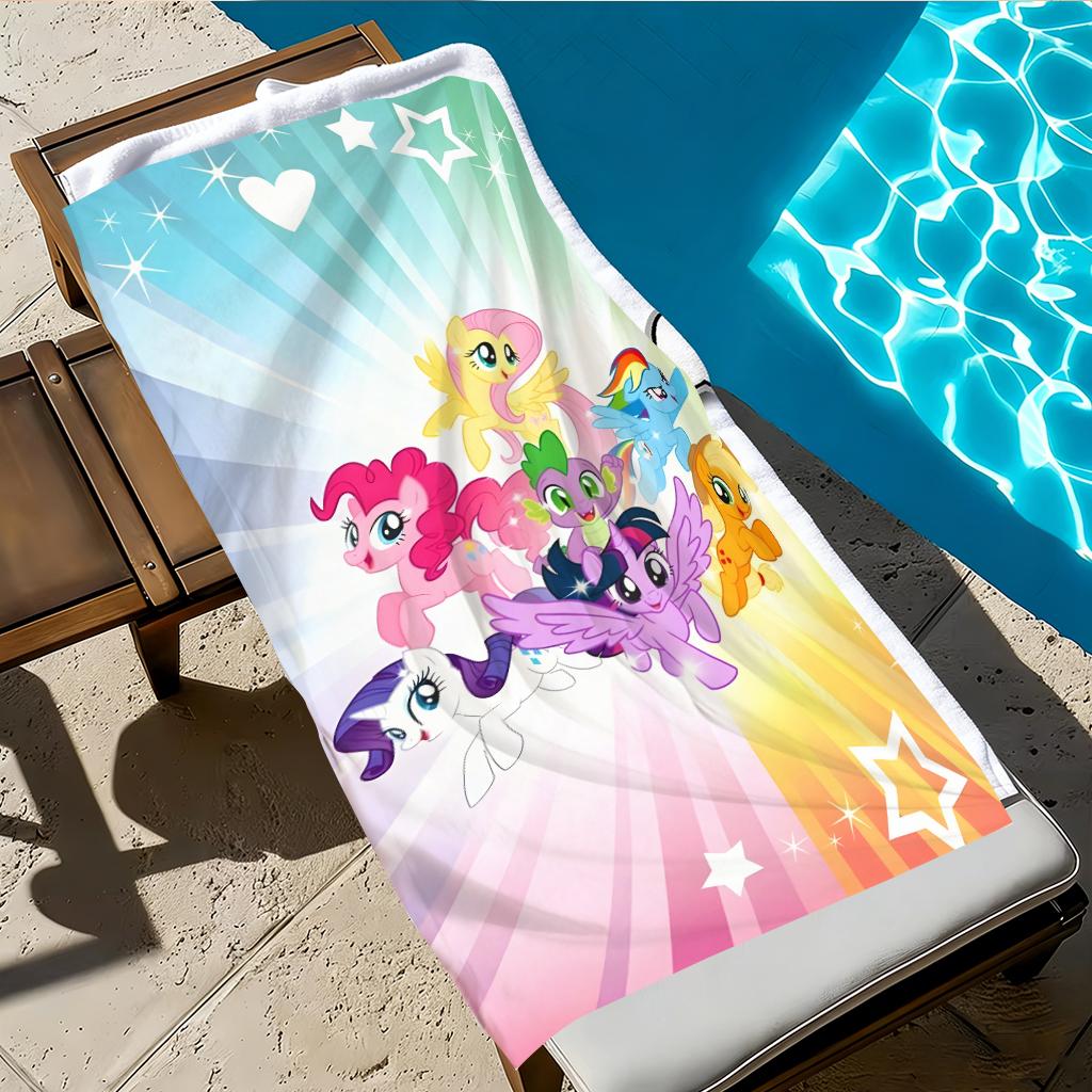 My L-Little P-Pony Full Character Beach Towel, Rainbow Radiant Star Heart Microfiber Quick Dry Sand Free Kids Swim Towel